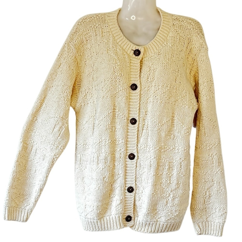 Fisherman Sweater ALPS Vintage Cardigan Ivory Chunky Brass Buttons Scandi Girl